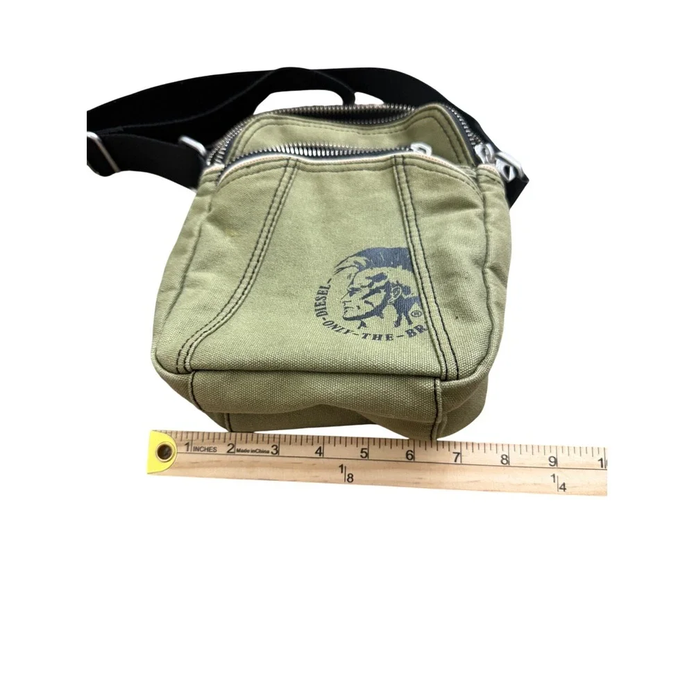 Diesel Olive Green Canvas Crossbody Bag Mohawk Logo Utility Messenger Messenger